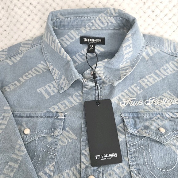 True Religion Georgia Denim Shirt Men's Sz Large Western Cowboy Pearl Snap - Picture 13 of 13